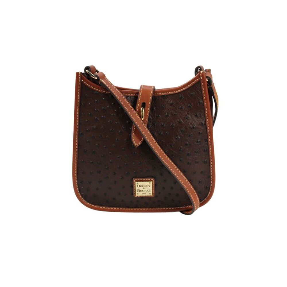 Dooney & Bourke Womens Small Ostrich Skin Messenger Handbag Brown